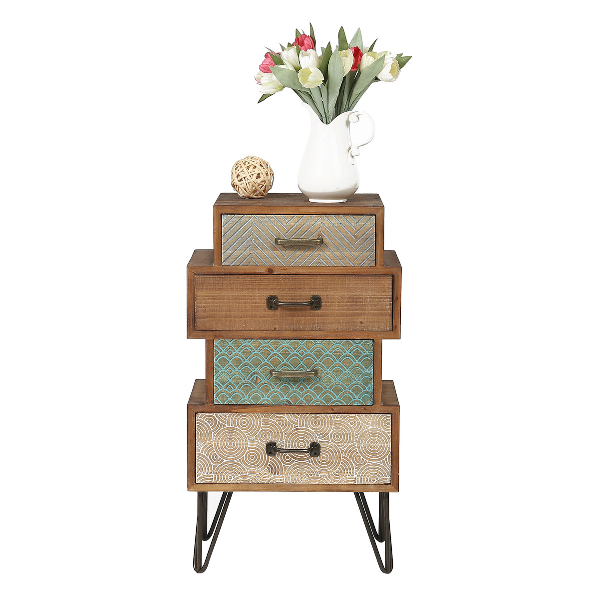 Stacked 4-Drawer Wood Accent End Table, Vintage, 30"