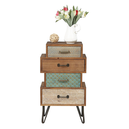 Stacked 4-Drawer Wood Accent End Table, Vintage, 30"