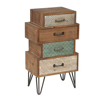 Stacked 4-Drawer Wood Accent End Table, Vintage, 30"