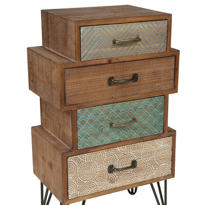 Stacked 4-Drawer Wood Accent End Table, Vintage, 30"