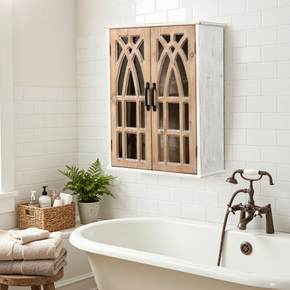 2-Door Classic Wood Wall Cabinet, Distressed White, 31"