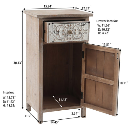 Carved Wood Accent Storage Cabinet, Distressed White, 30"