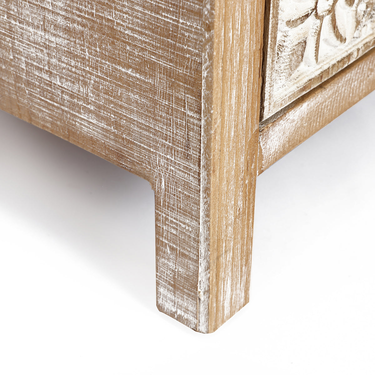 Carved Wood Accent Storage Cabinet, Distressed White, 30"