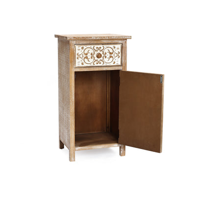 Carved Wood Accent Storage Cabinet, Distressed White, 30"