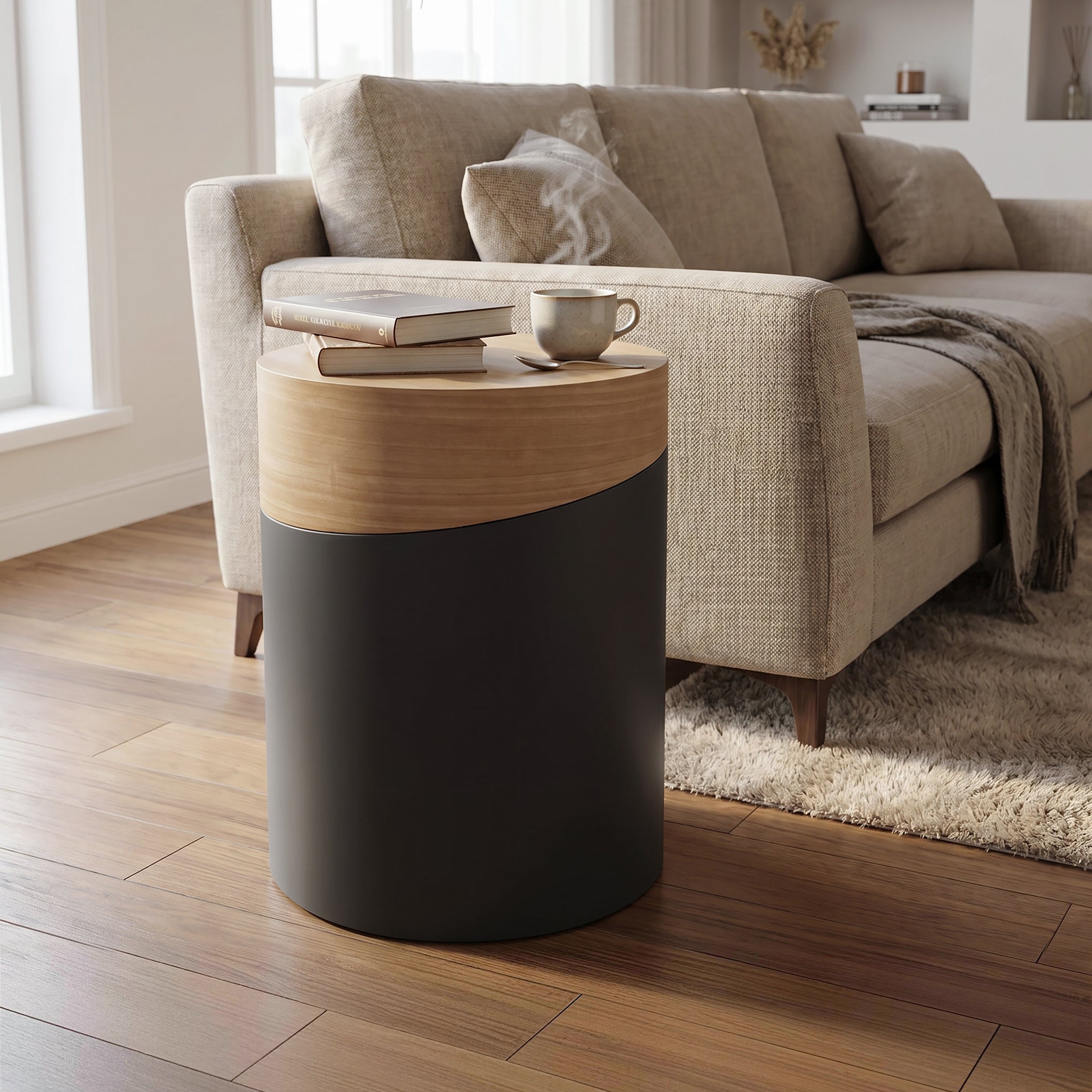 Round Wood & Metal Side Table, 22"