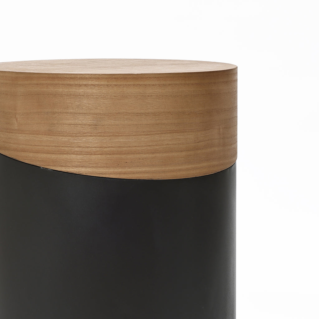 Round Wood & Metal Side Table, 22"