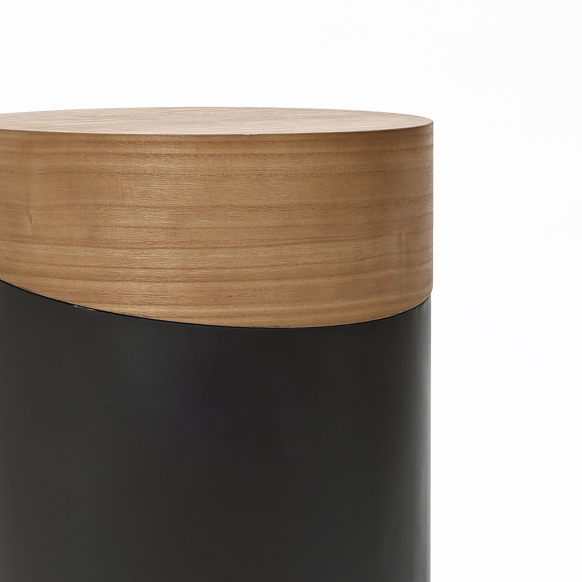 Round Wood Black Metal Frame Side Table, Natural, 22"