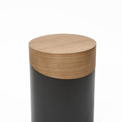 Round Wood Black Metal Frame Side Table, Natural, 22"