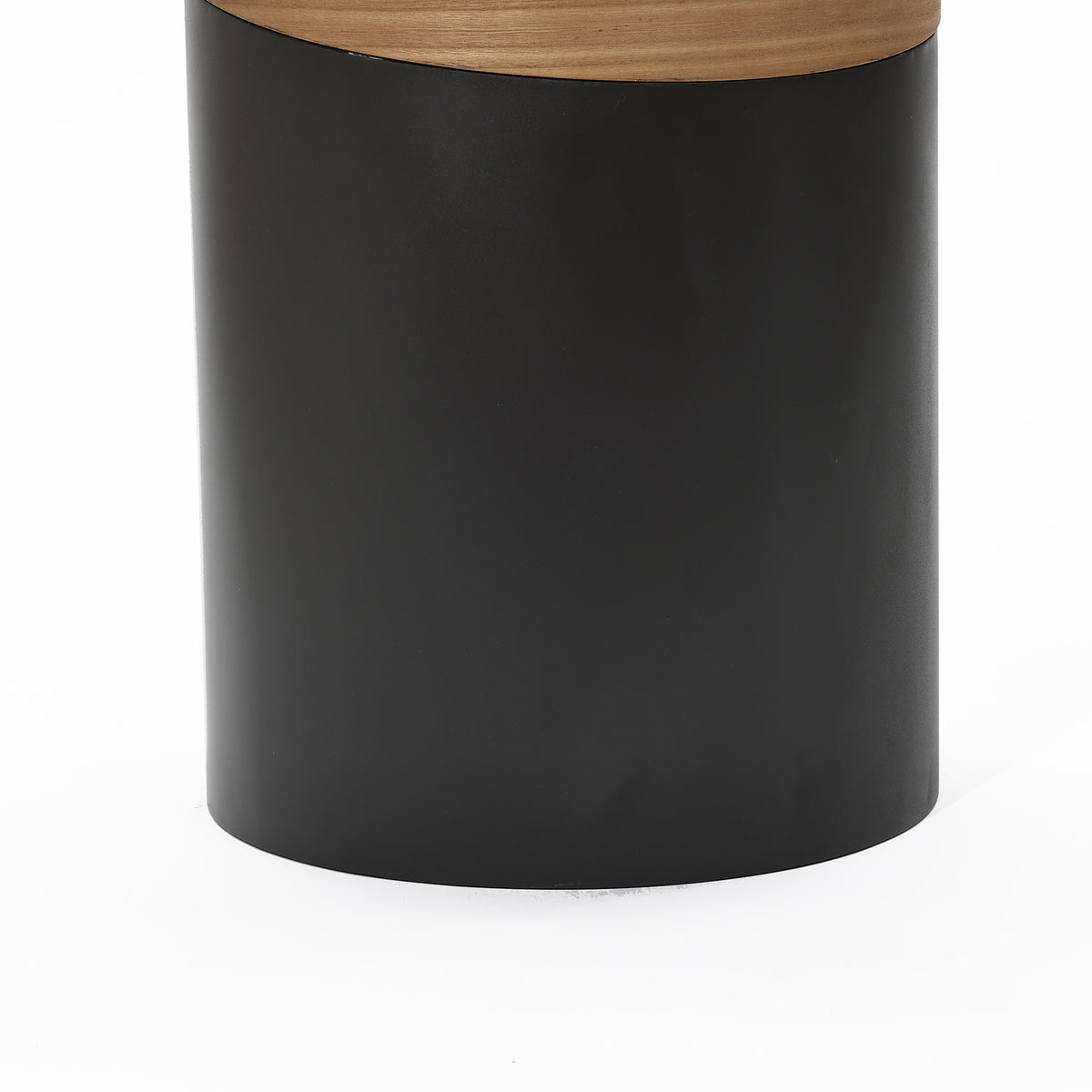 Round Wood Black Metal Frame Side Table, Natural, 22"