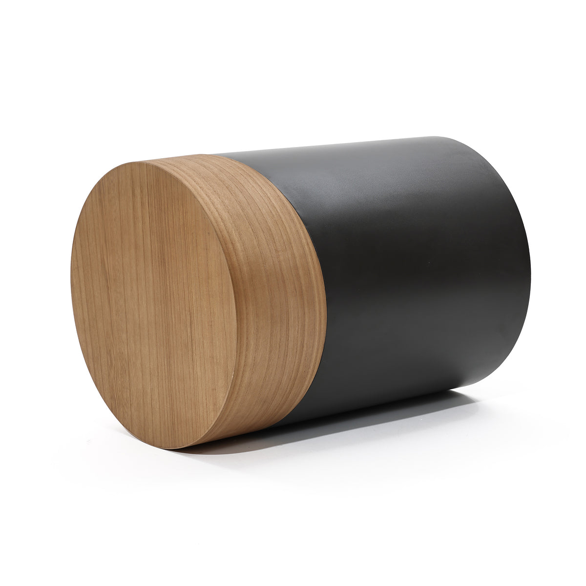 Round Wood Black Metal Frame Side Table, Natural, 22"