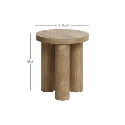 Round Wood Three-Pillar Base Side Table, Natural, 19"