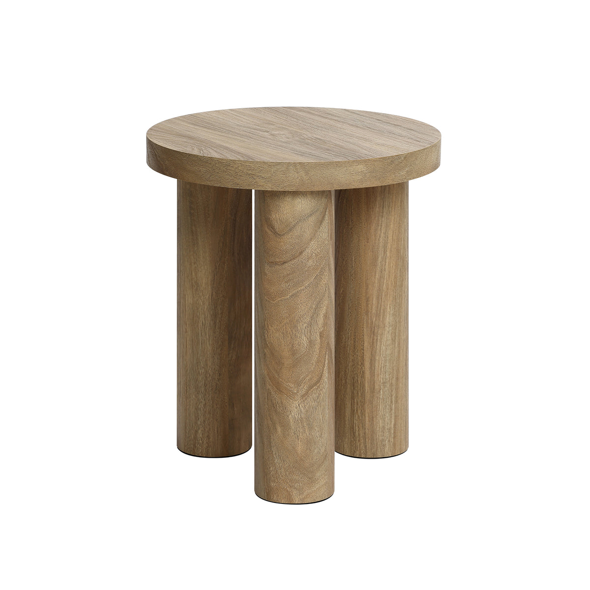 Round Wood Three-Pillar Base Side Table, Natural, 19"