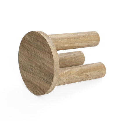 Round Wood Three-Pillar Base Side Table, Natural, 19"