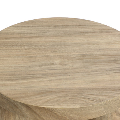 Round Wood Three-Pillar Base Side Table, Natural, 19"