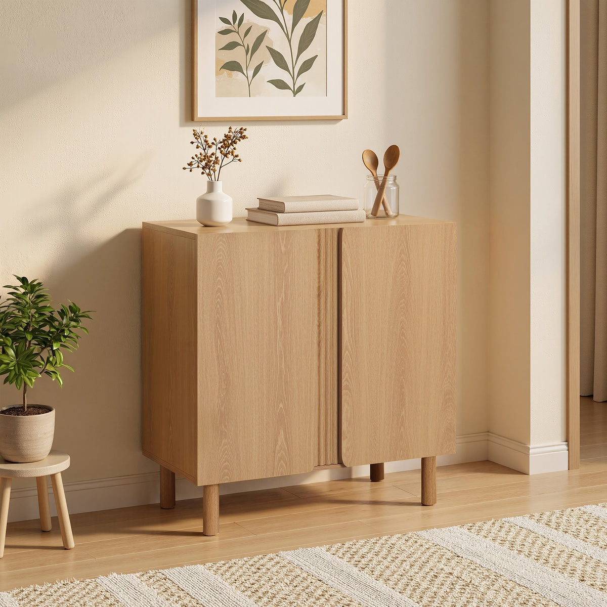 Malu 2-Door Wood Storage Accent Cabinet, Natural, 31"