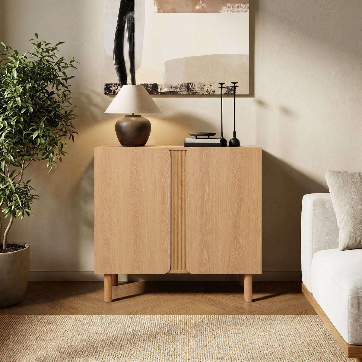 Malu 2-Door Wood Storage Accent Cabinet, Natural, 31"