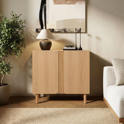 Malu 2-Door Wood Storage Accent Cabinet, Natural, 31"