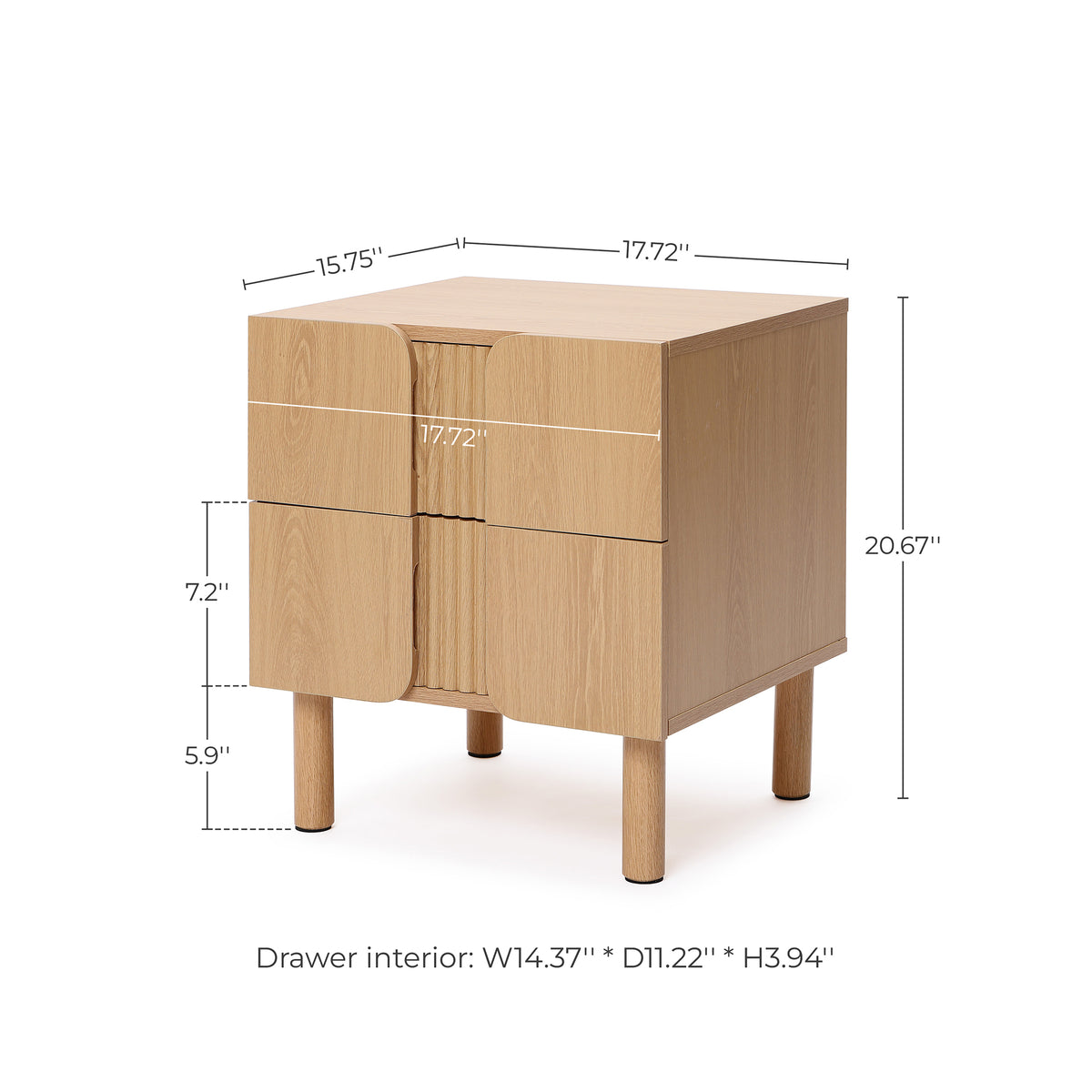 Malu 2-Drawer Wood Bedside Nightstand, Natural, 20.5"