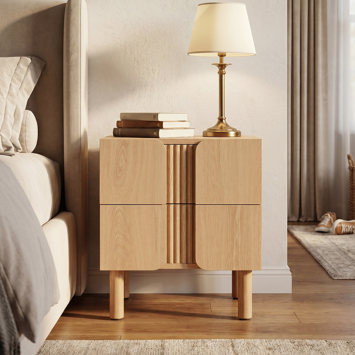 Malu 2-Drawer Wood Bedside Nightstand, Natural, 20.5"