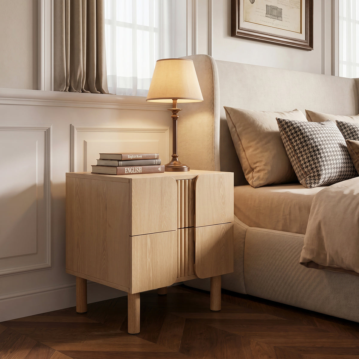 Malu 2-Drawer Wood Bedside Nightstand, Natural, 20.5"