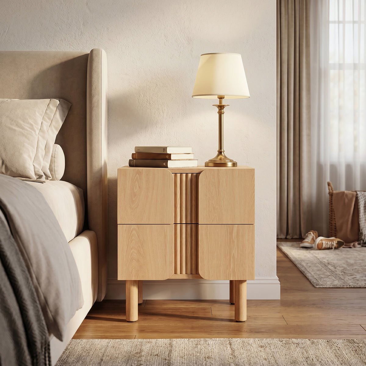 Malu 2-Drawer Wood Bedside Nightstand, Natural, 20.5"