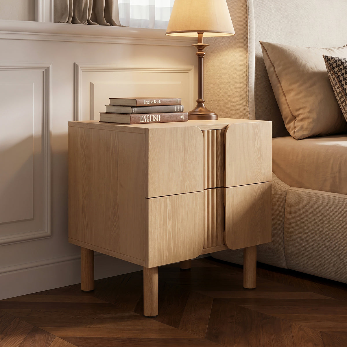 Malu 2-Drawer Wood Bedside Nightstand, Natural, 20.5"