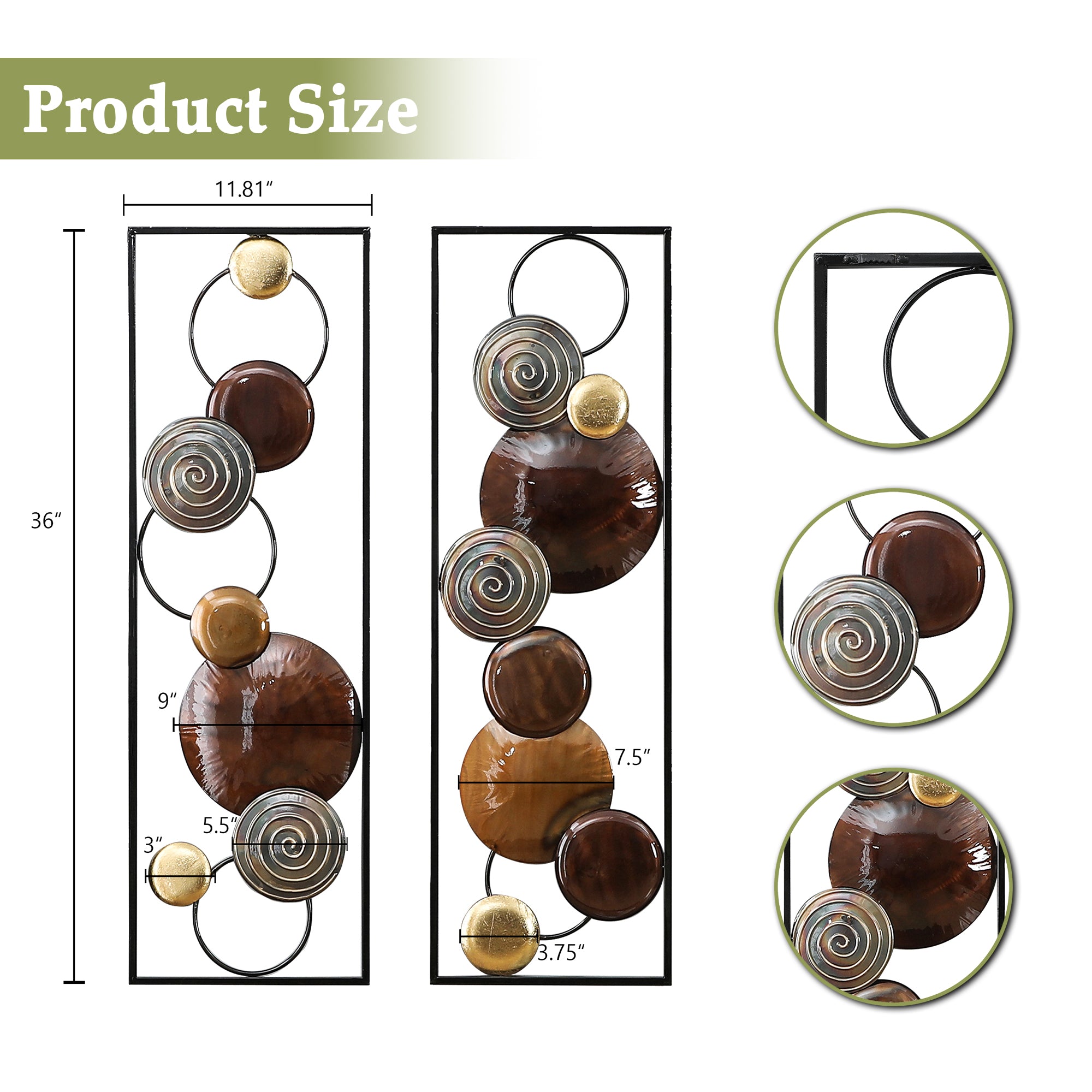 2-Piece Abstract Metal Wall Decor Rectangular Panels