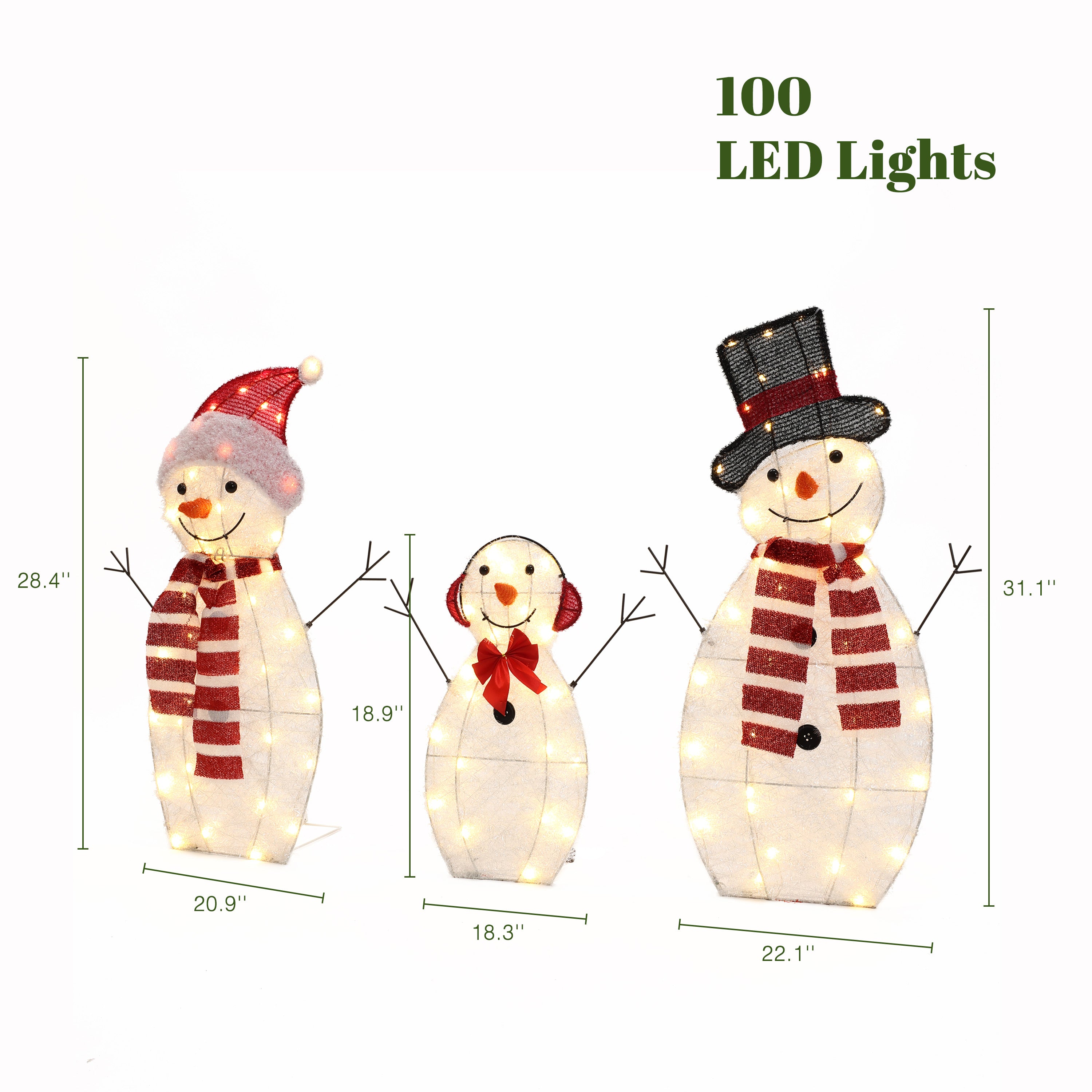 Snowman Family Trio Indoor and Outdoor Holiday Decoration with Lights