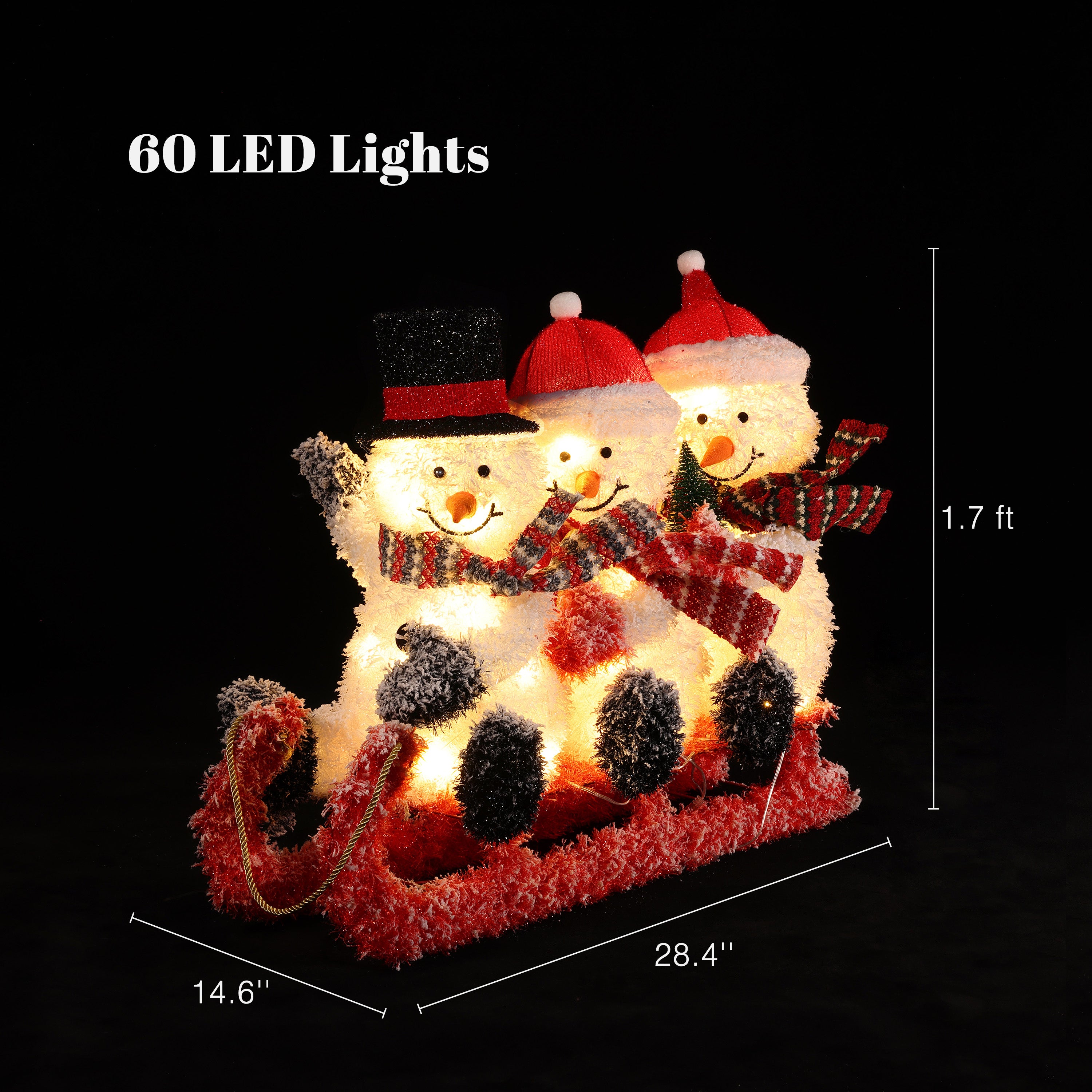 Snowman Family Trio on Sled with Lights Outdoor Holiday Decoration