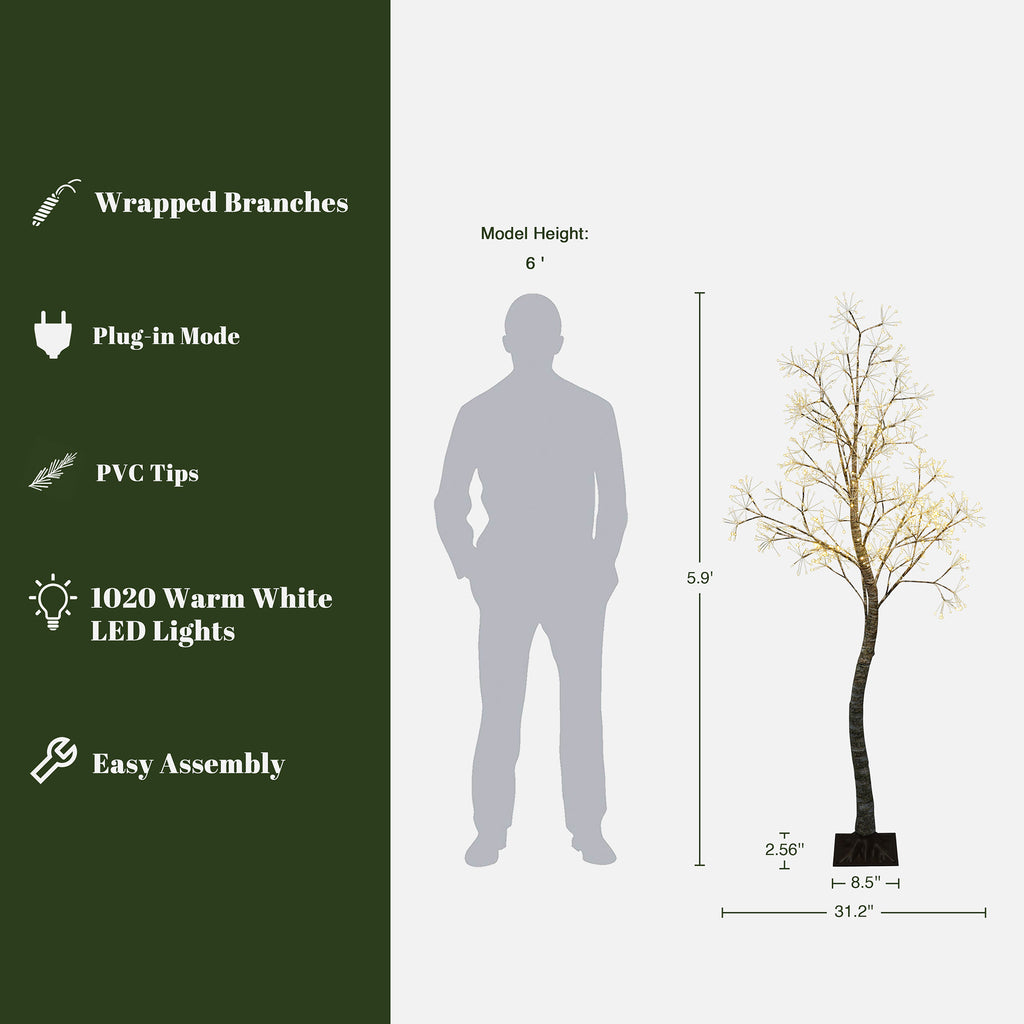 5.9 Pre-Lit Birch Artificial Tree with Realistic Faux Tree Trunk
