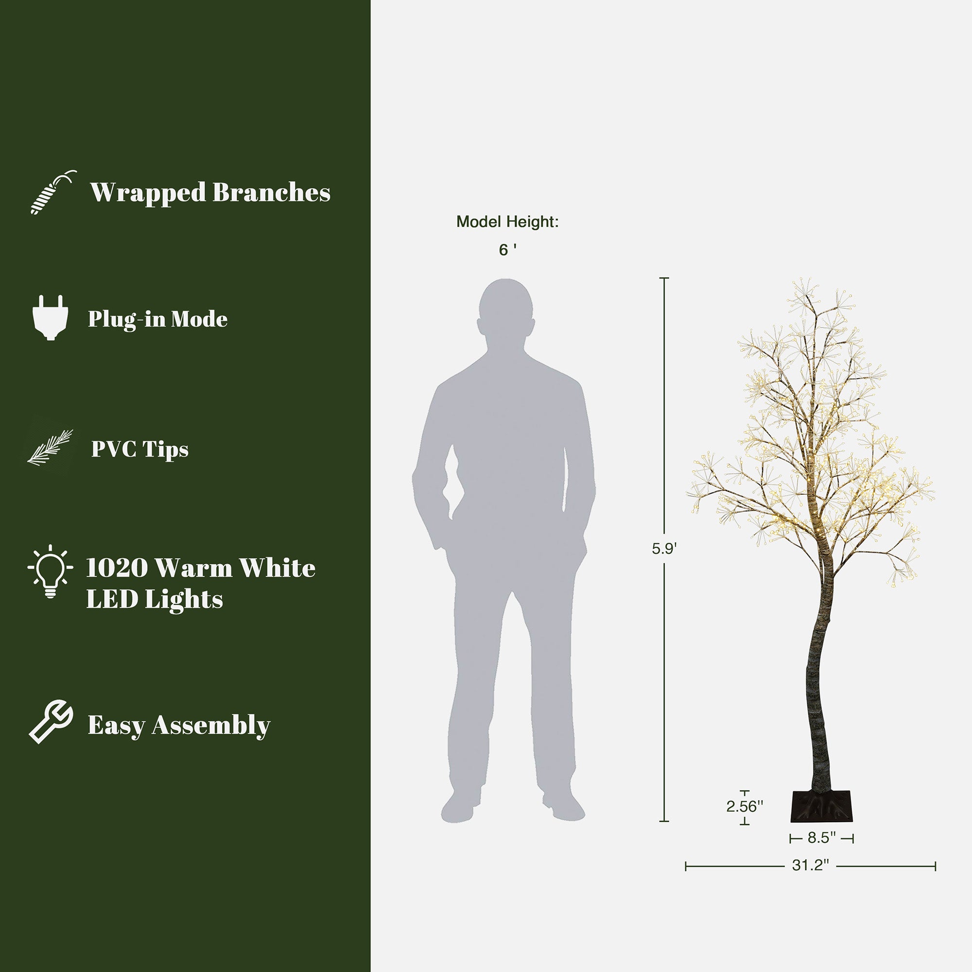 5.9 Pre-Lit Birch Artificial Tree with Realistic Faux Tree Trunk
