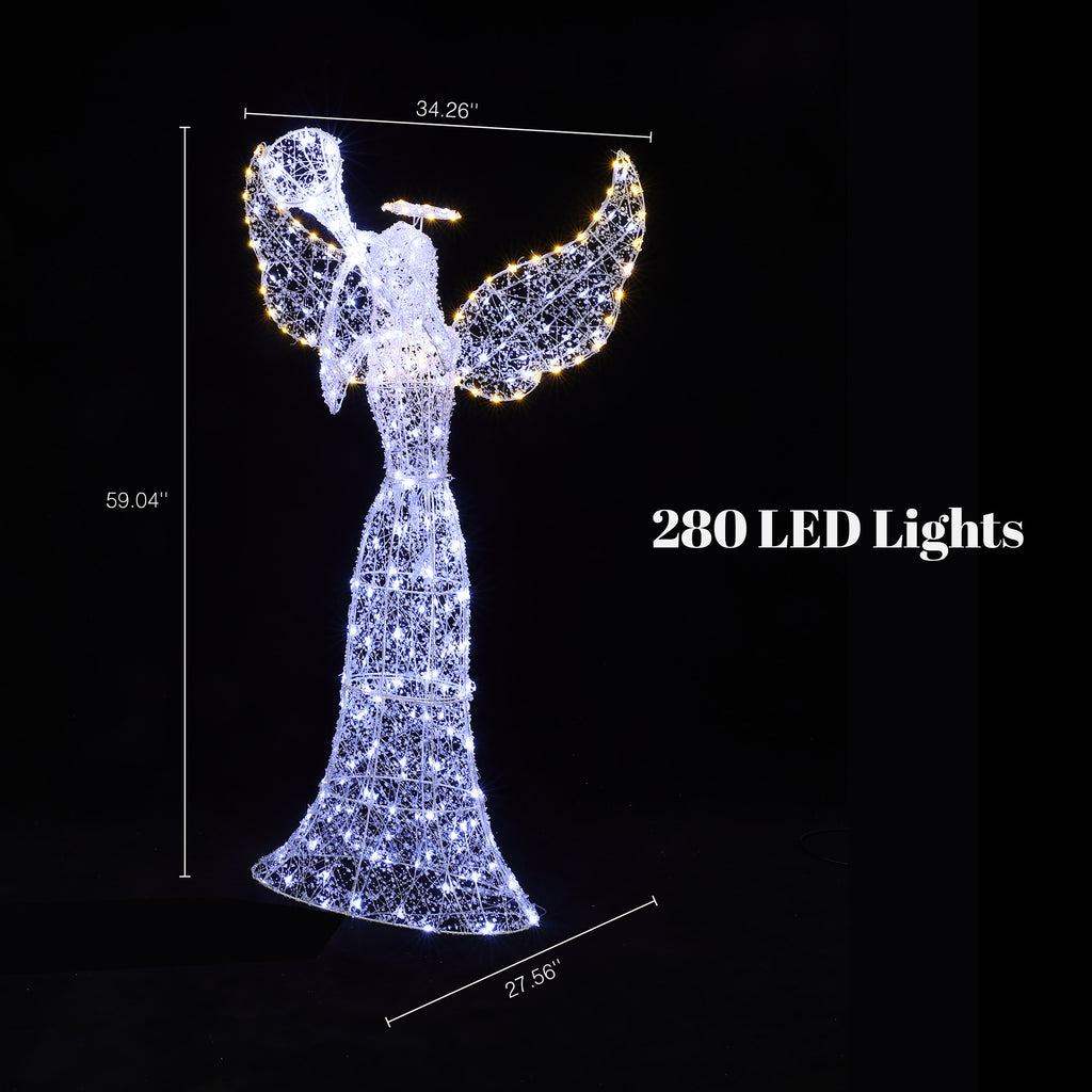 5Ft Angel Playing Trumpet Outdoor Holiday Decoration with Lights
