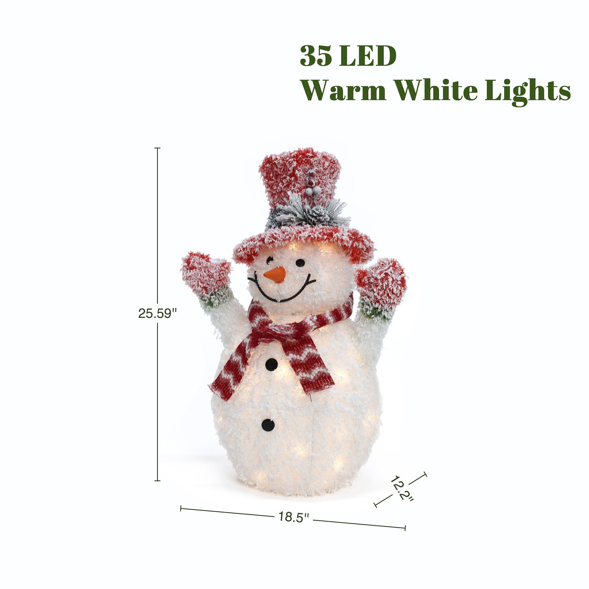 2Ft Lighted White Tinsel Frosted Snowman with Top Hat Outdoor Holiday Decoration