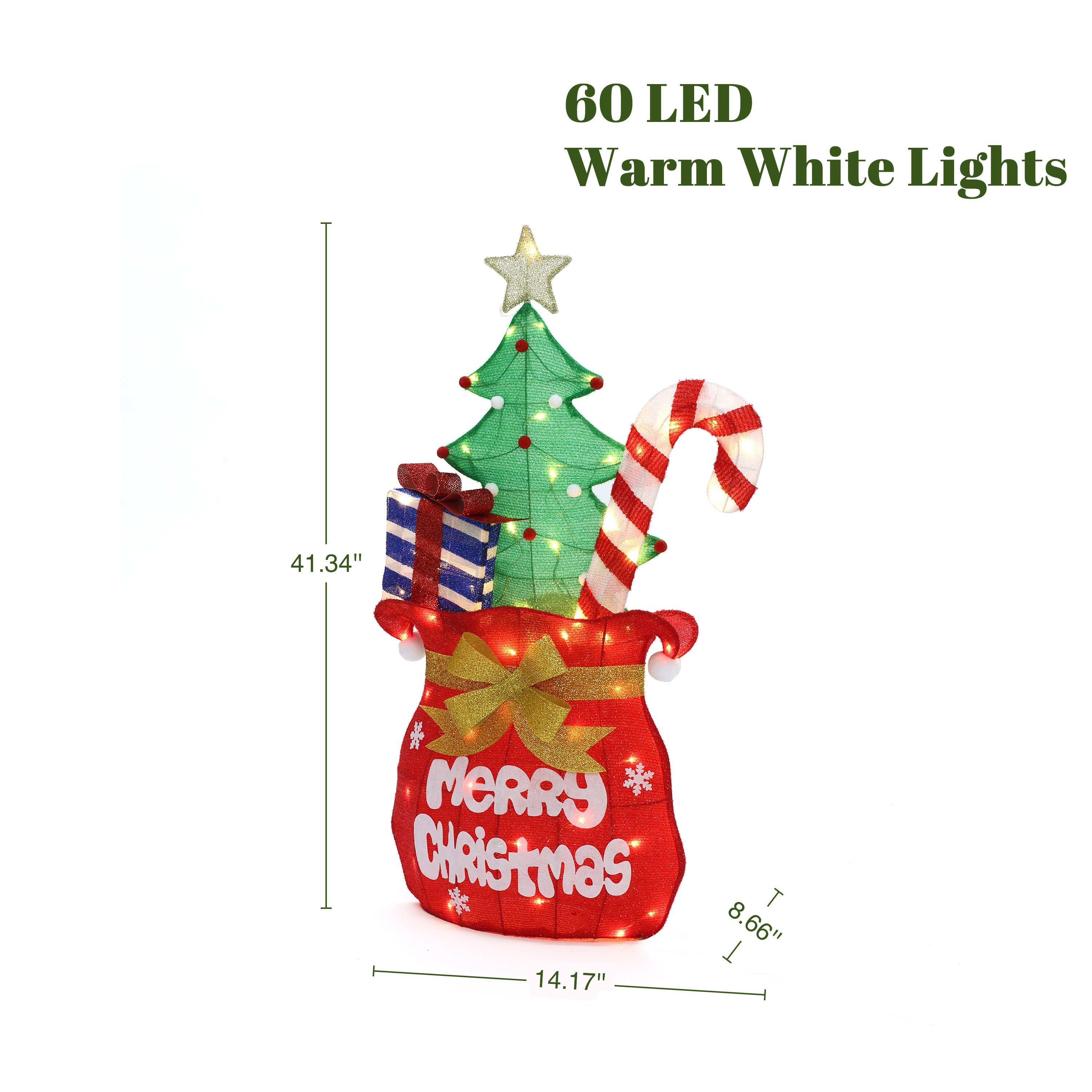 3.4Ft Red Fabric Santa's Pack Outdoor Holiday Decoration with Lights