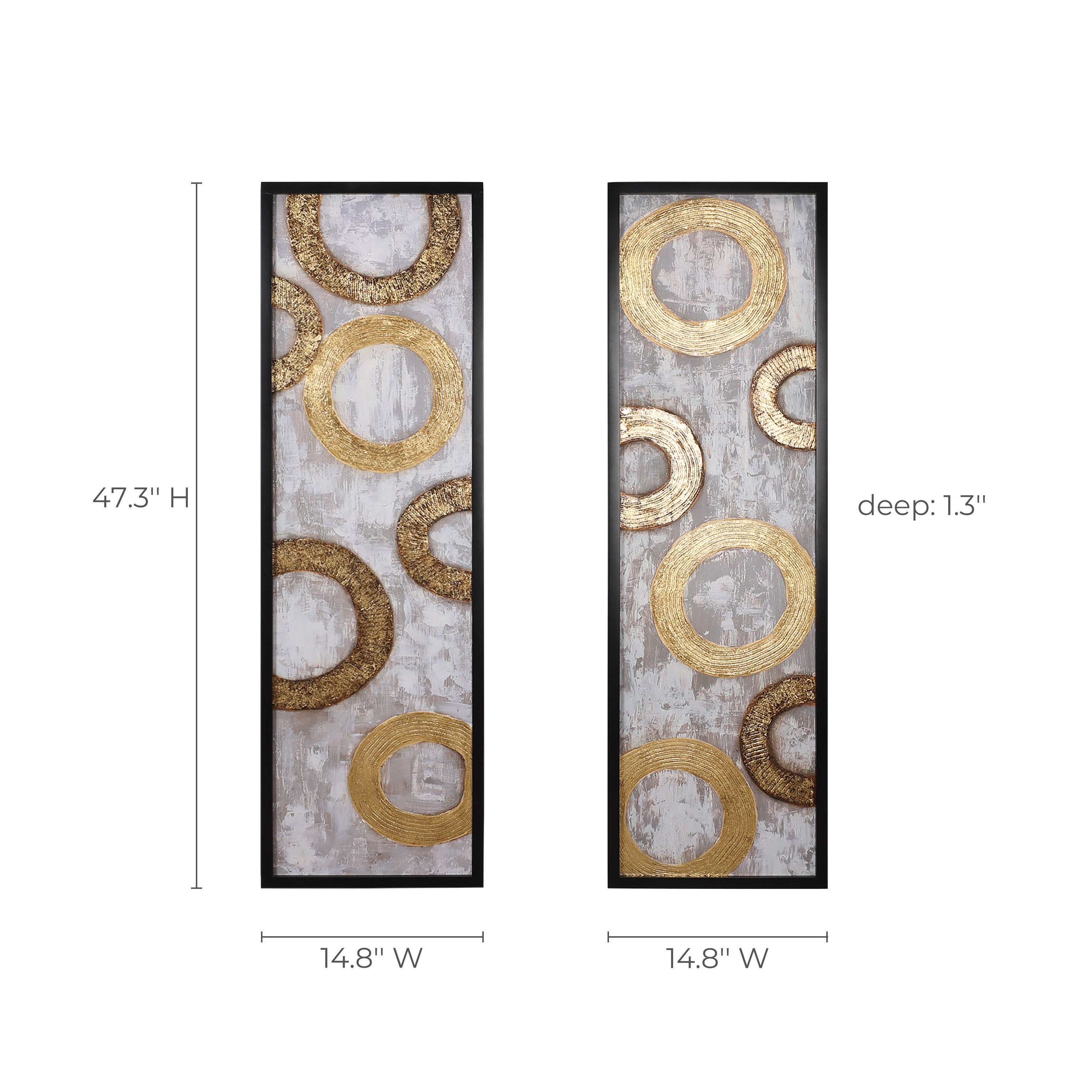 2-Piece Gold and Brown Metal with Black Rectangle Frame Wall Decor Set