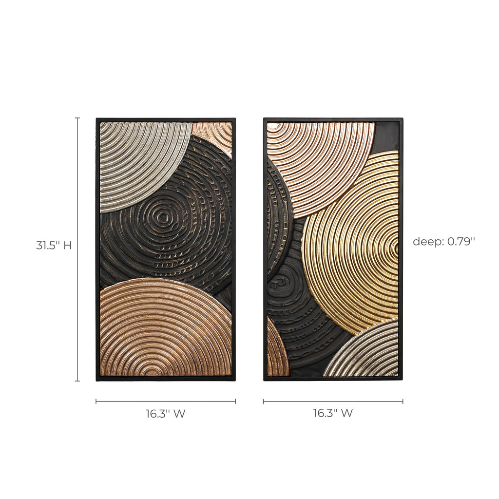 2-Pc Earth Tone Circles Abstract Rectangular Metal Wall Decor Set