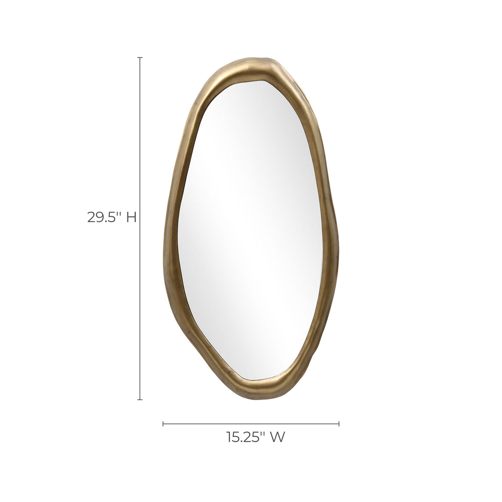 Wall Mirror with Curved Frame, Aged Gold, Modern Accent Decor, 29.5"x15.25"