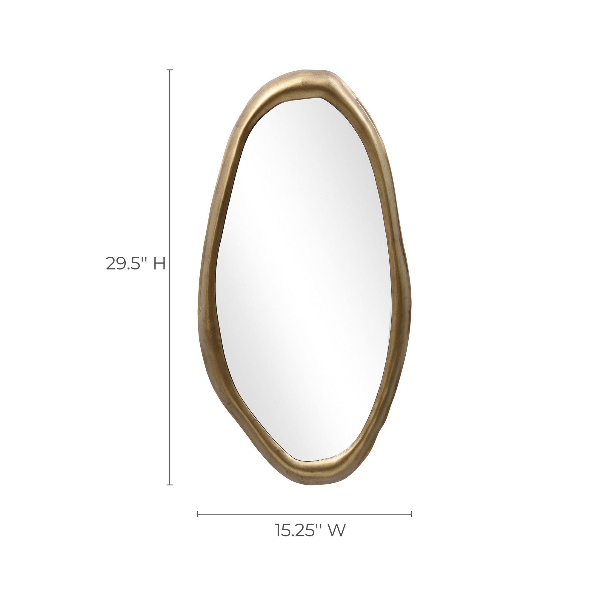 Wall Mirror with Curved Frame, Aged Gold, Modern Accent Decor, 29.5"x15.25"