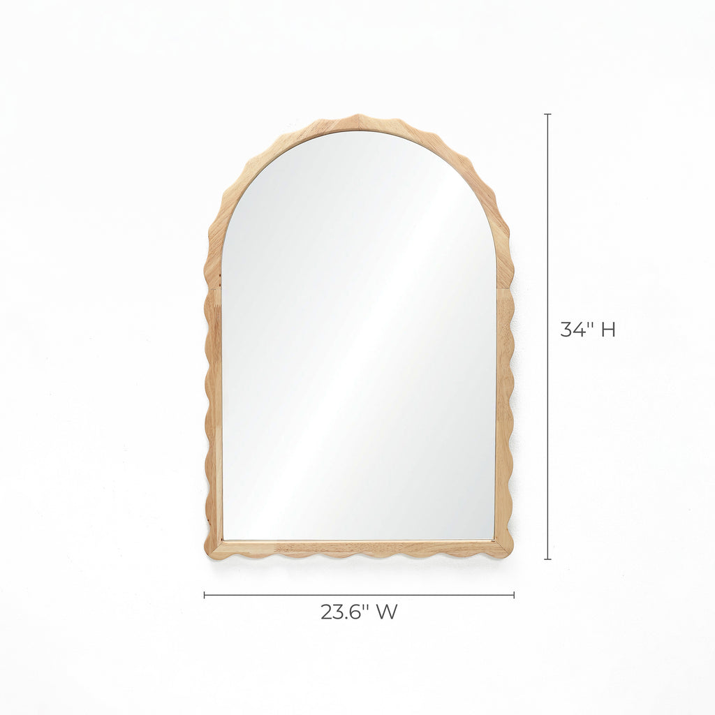 34-Inch Tall Arch Natural Rubberwood Scalloped Frame Wall Mirror