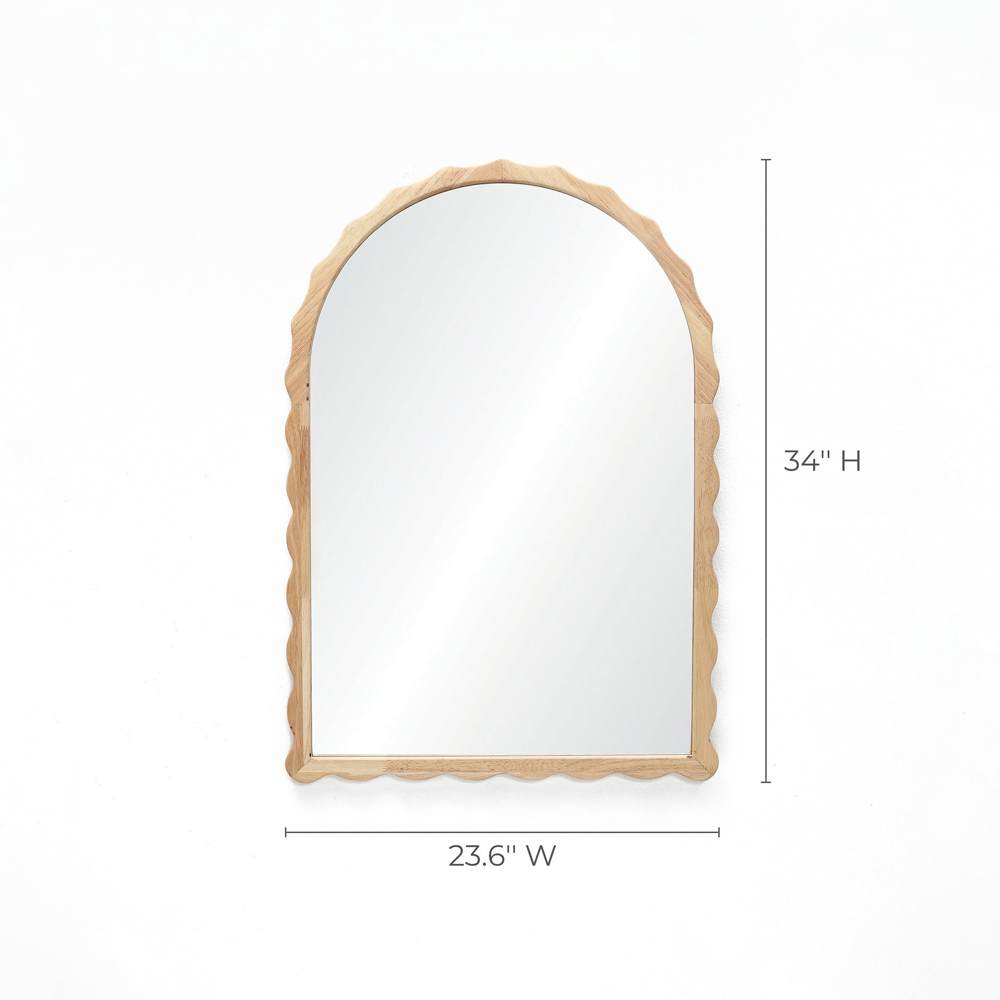 34-Inch Tall Arch Natural Rubberwood Scalloped Frame Wall Mirror