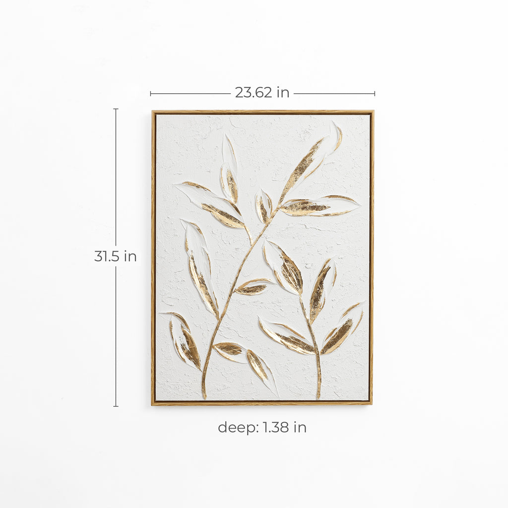 White with Gold Flower Canvas Framed Wall Decor