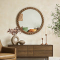 Round Wooden Framed Mirror – Modern Minimalist Design with Luxurious Geometric Carvings