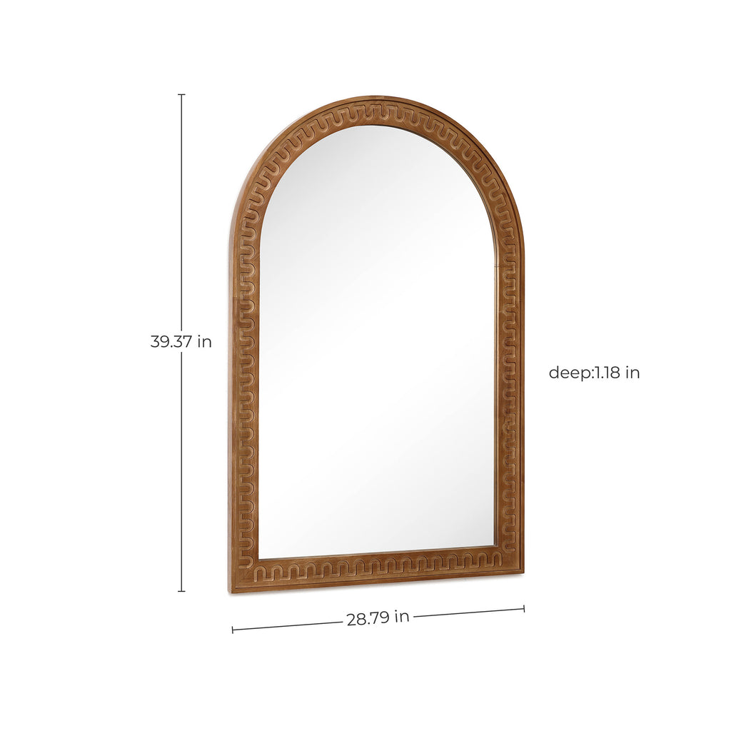 Arch Wall Mirror with Sculpted Rubberwood Frame, 39.4" H x 28.8" W