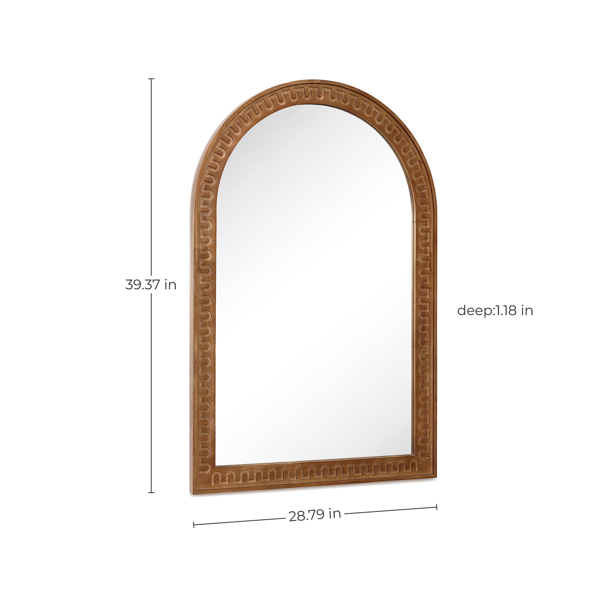 Arch Wall Mirror with Sculpted Rubberwood Frame, 39.4" H x 28.8" W