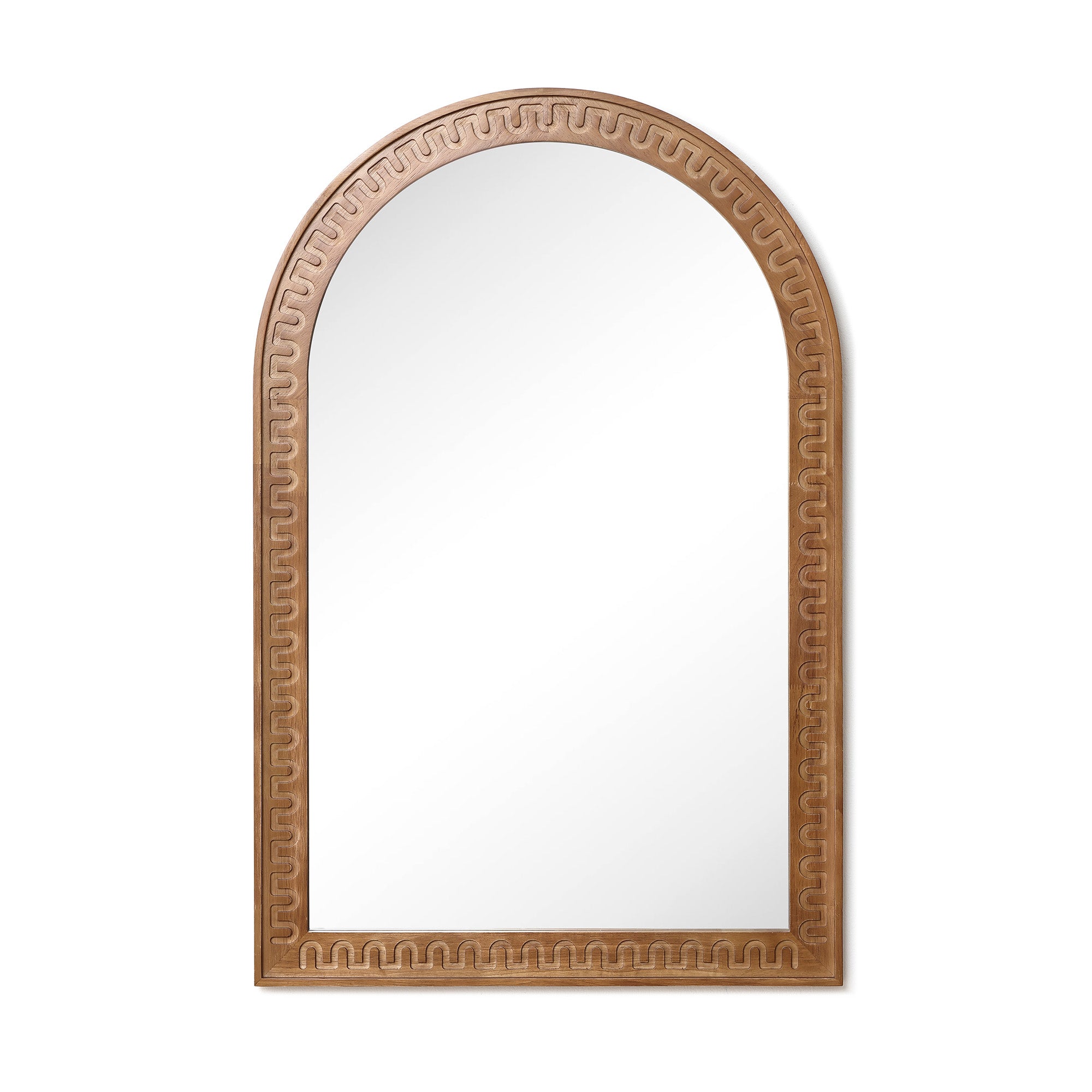 Arch Wall Mirror with Sculpted Rubberwood Frame, 39.4" H x 28.8" W