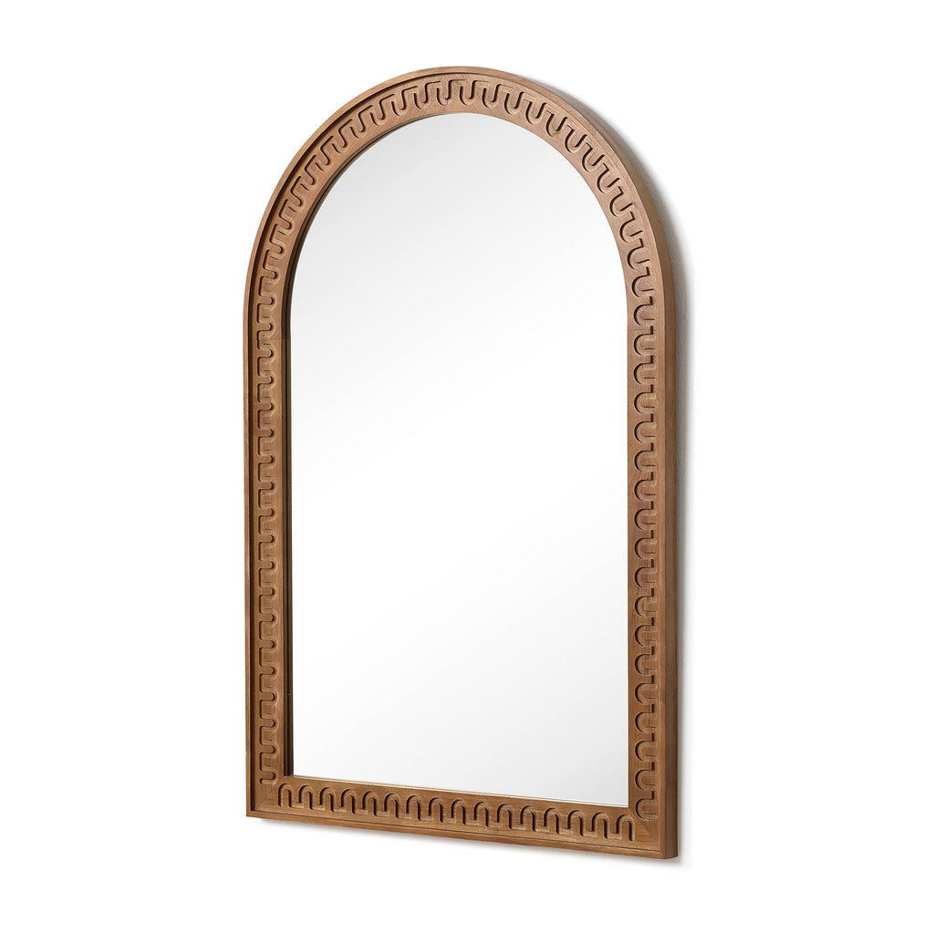 Arch Wall Mirror with Sculpted Rubberwood Frame, 39.4" H x 28.8" W
