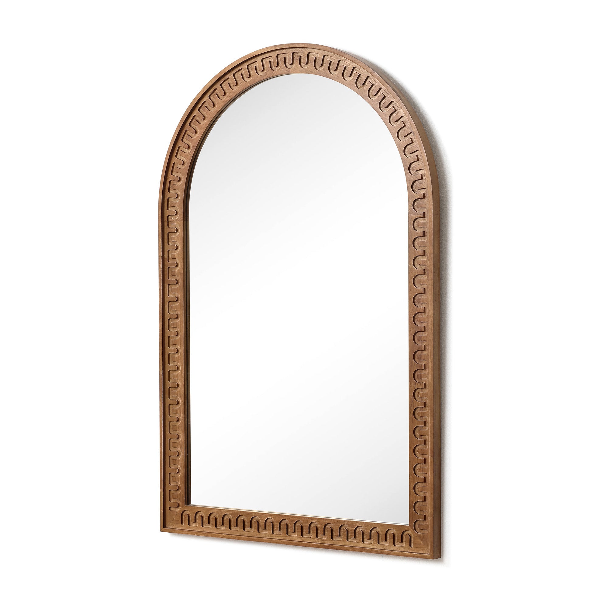 Arch Wall Mirror with Sculpted Rubberwood Frame, 39.4" H x 28.8" W