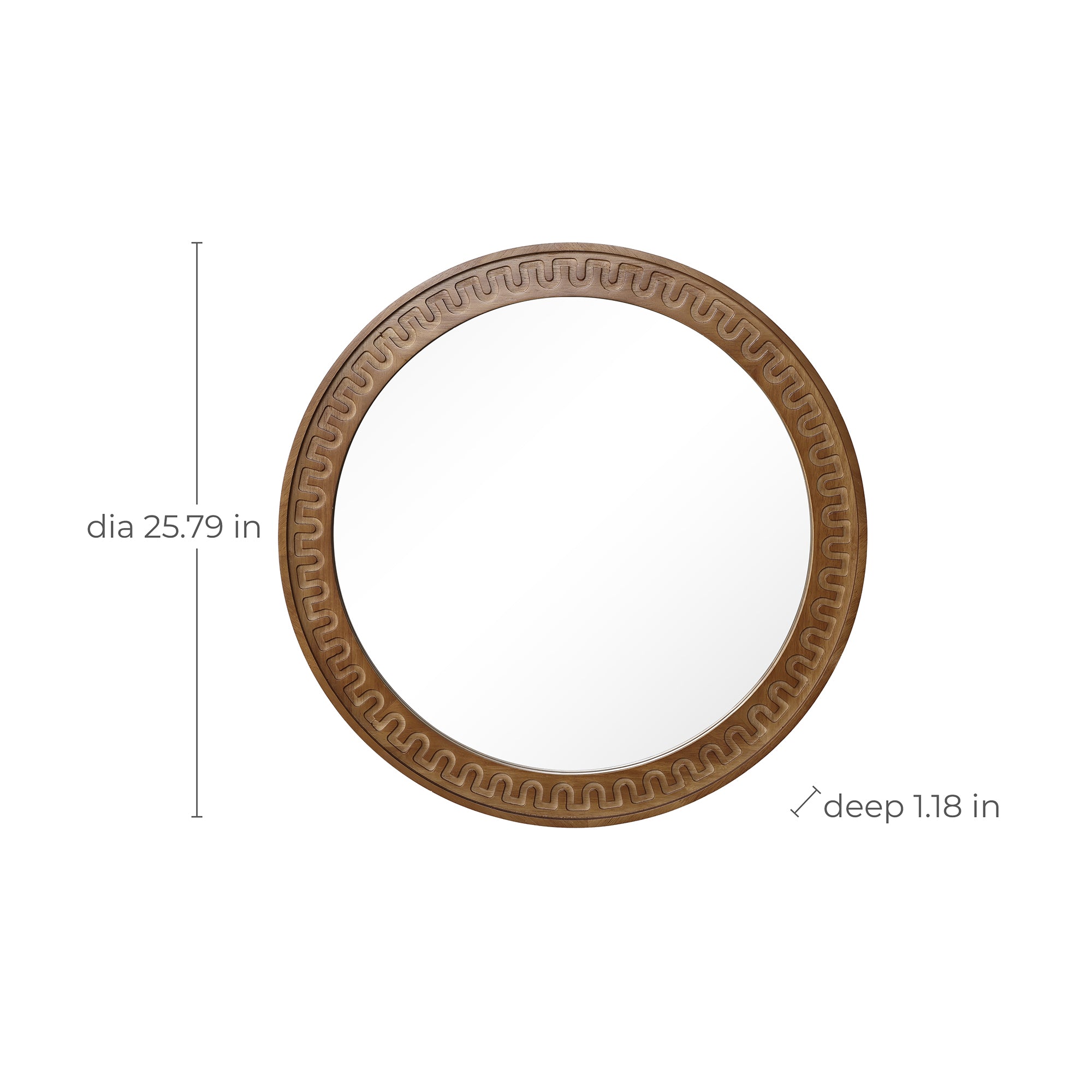 Round Wall Mirror with Sculpted Rubberwood Frame, 25.8'' Diameter