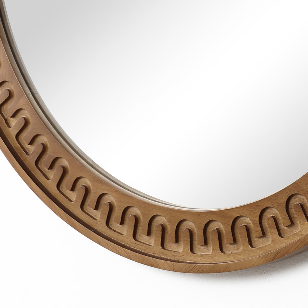 Round Wall Mirror with Sculpted Rubberwood Frame, 25.8'' Diameter
