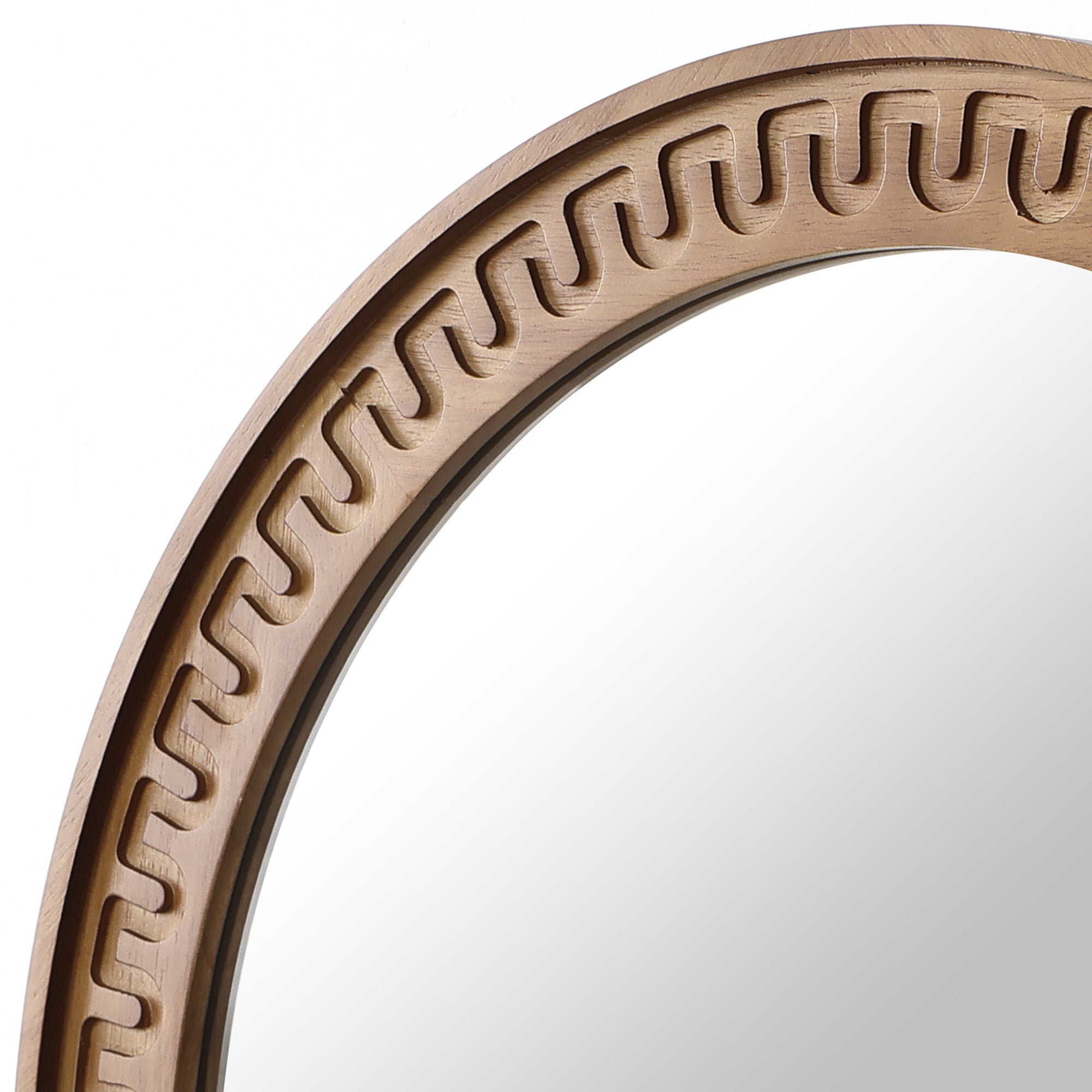 Round Wall Mirror with Sculpted Rubberwood Frame, 25.8'' Diameter